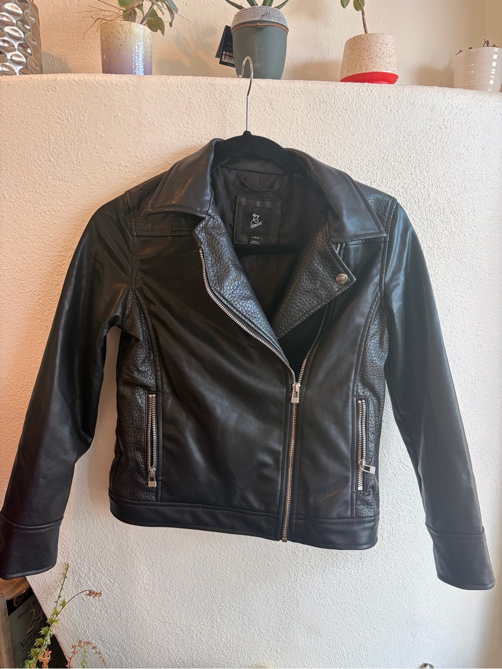 Girls’ Black Faux Leather Moto Jacket